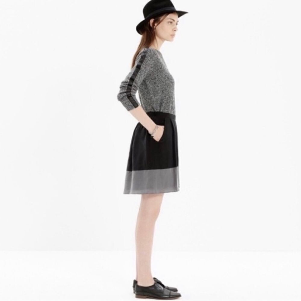 Madewell Black And Gray Silk Colorblock Skirt Small